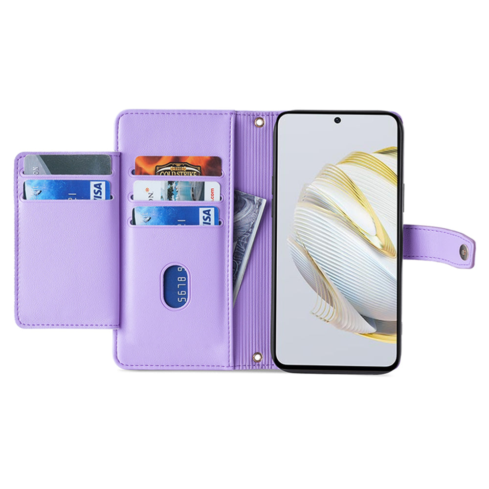 For Huawei nova 11 PU Leather+TPU Phone Cover Anti-drop Stand Wallet Case with Zipper Pocket