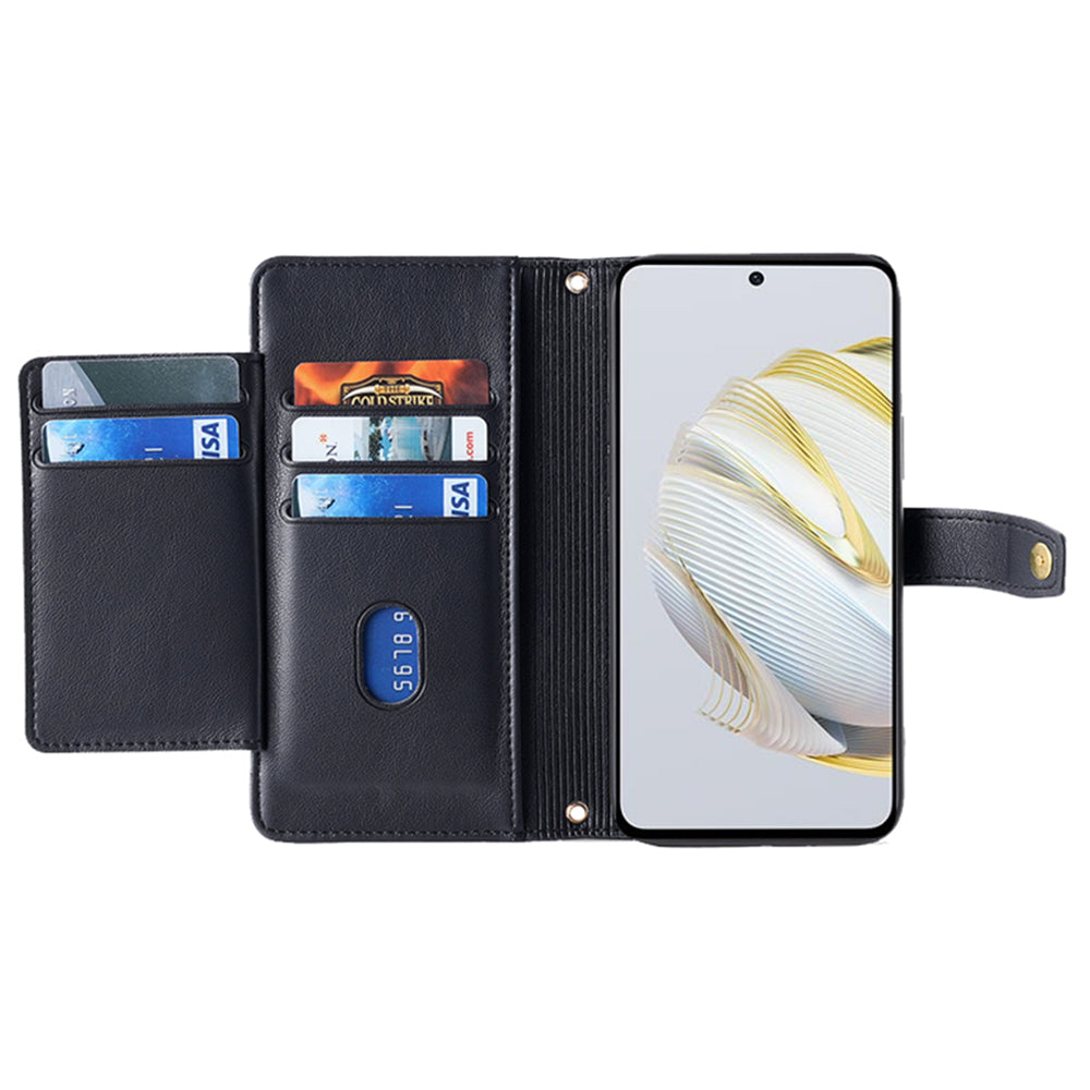 For Huawei nova 11 PU Leather+TPU Phone Cover Anti-drop Stand Wallet Case with Zipper Pocket