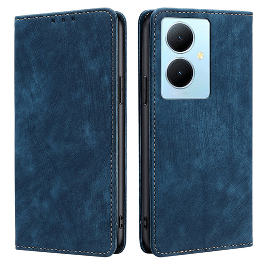 For vivo Y78+ 5G RFID Blocking Wallet PU Leather Phone Case Magnetic Stand Phone Cover