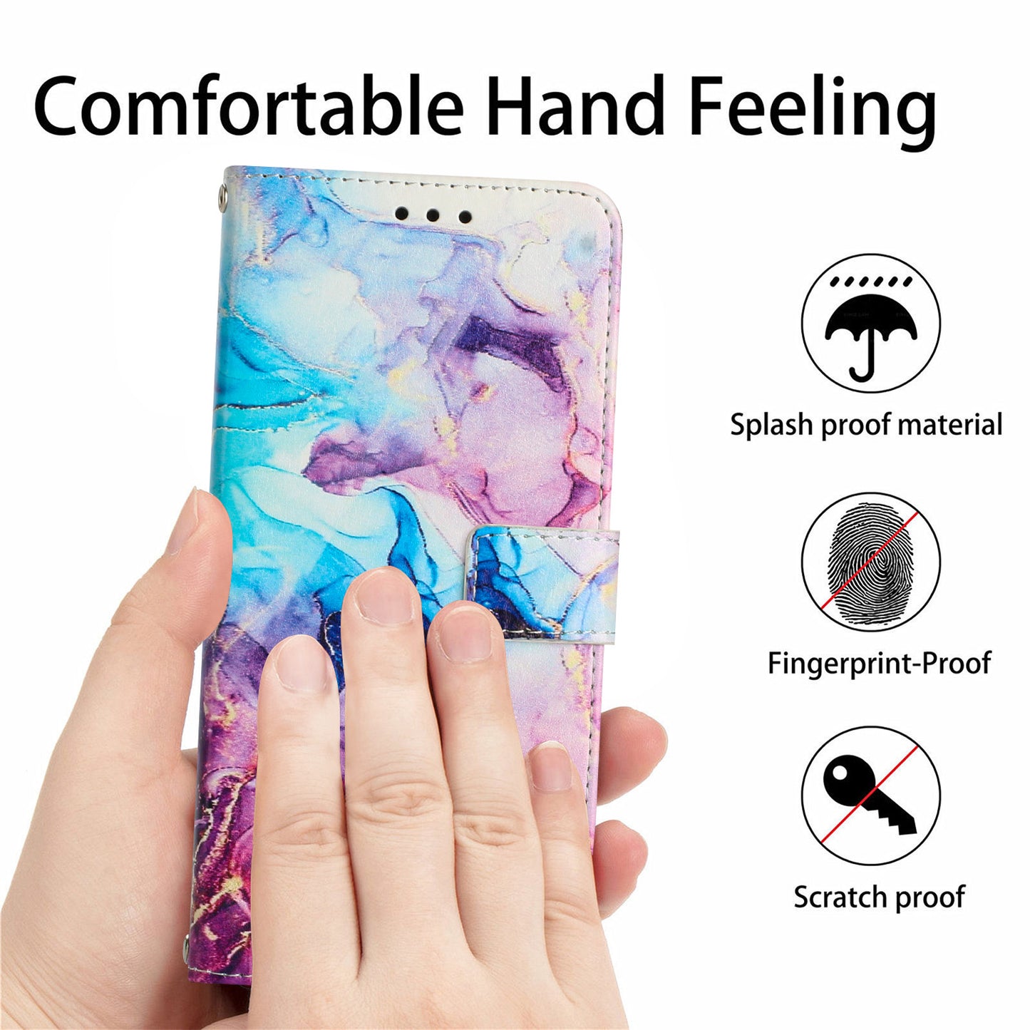 Phone Wallet Case for Xiaomi 13 Lite / Civi 2 5G Marble Pattern PU Leather Stand Cover with Wrist Strap
