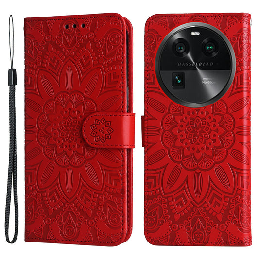 For Oppo Find X6 Full Protection Phone Cover PU Leather Wallet Sunflower Imprinted Stand Case