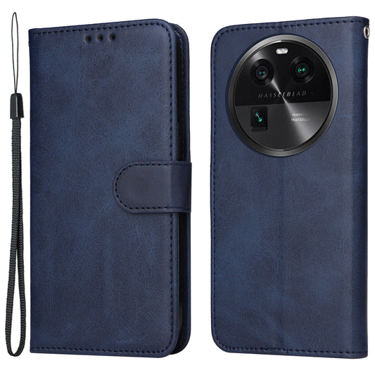 Leather Case for Oppo Find X6 Calf Texture Wallet Stand Shockproof Cell Phone Cover with Strap