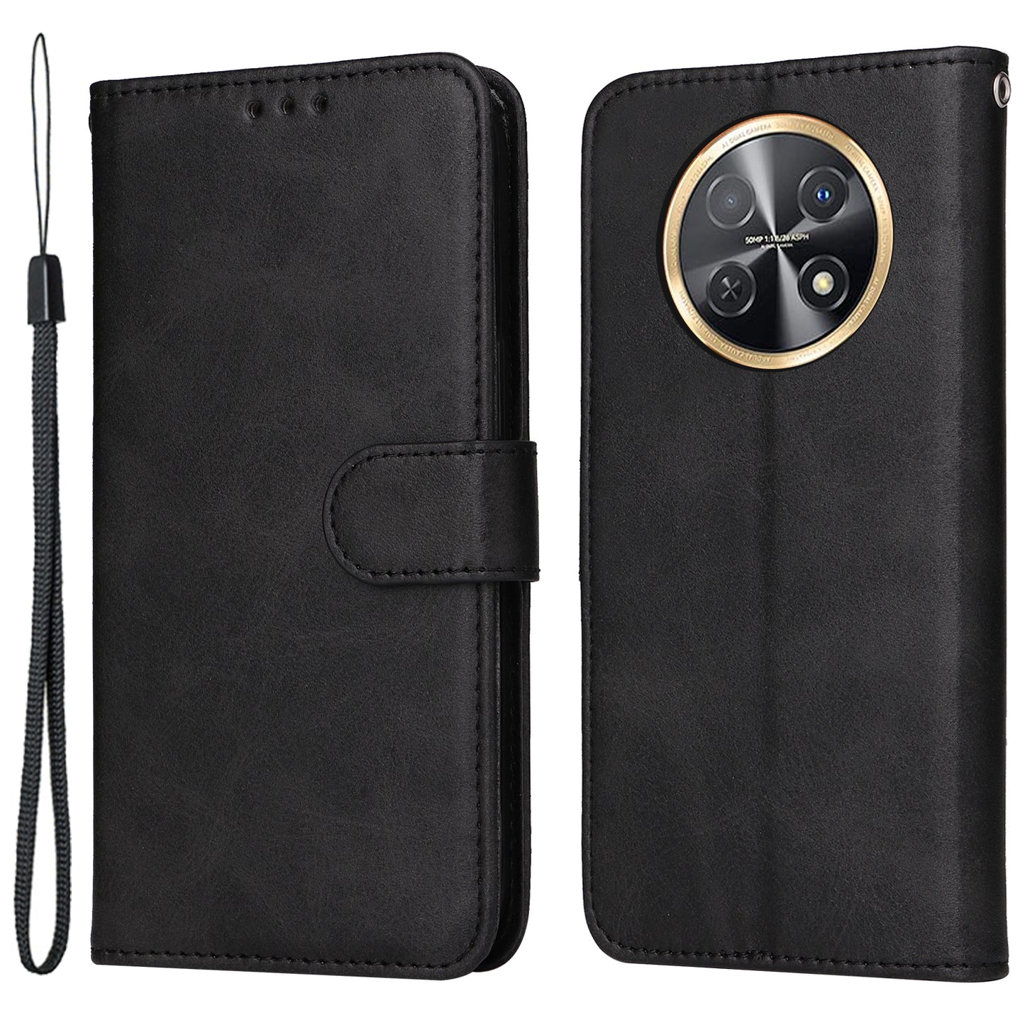 For Huawei Enjoy 60X Calf Texture Leather Case Wallet Stand Cell Phone Cover with Strap