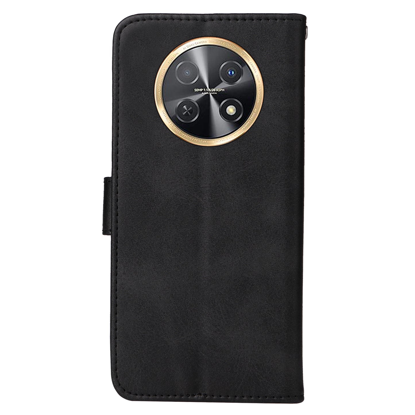 For Huawei Enjoy 60X Calf Texture Leather Case Wallet Stand Cell Phone Cover with Strap