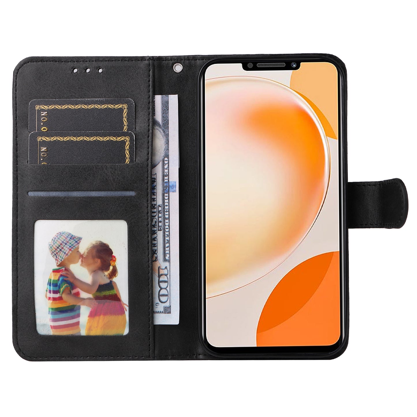 For Huawei Enjoy 60X Calf Texture Leather Case Wallet Stand Cell Phone Cover with Strap