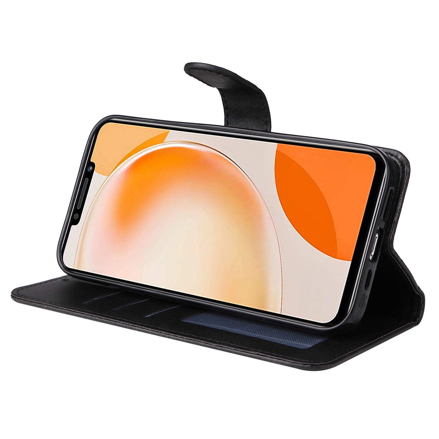 For Huawei Enjoy 60X Calf Texture Leather Case Wallet Stand Cell Phone Cover with Strap