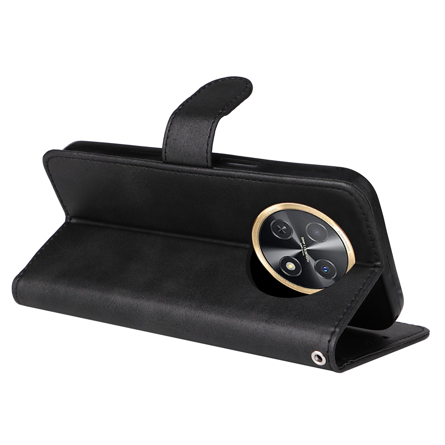 For Huawei Enjoy 60X Calf Texture Leather Case Wallet Stand Cell Phone Cover with Strap