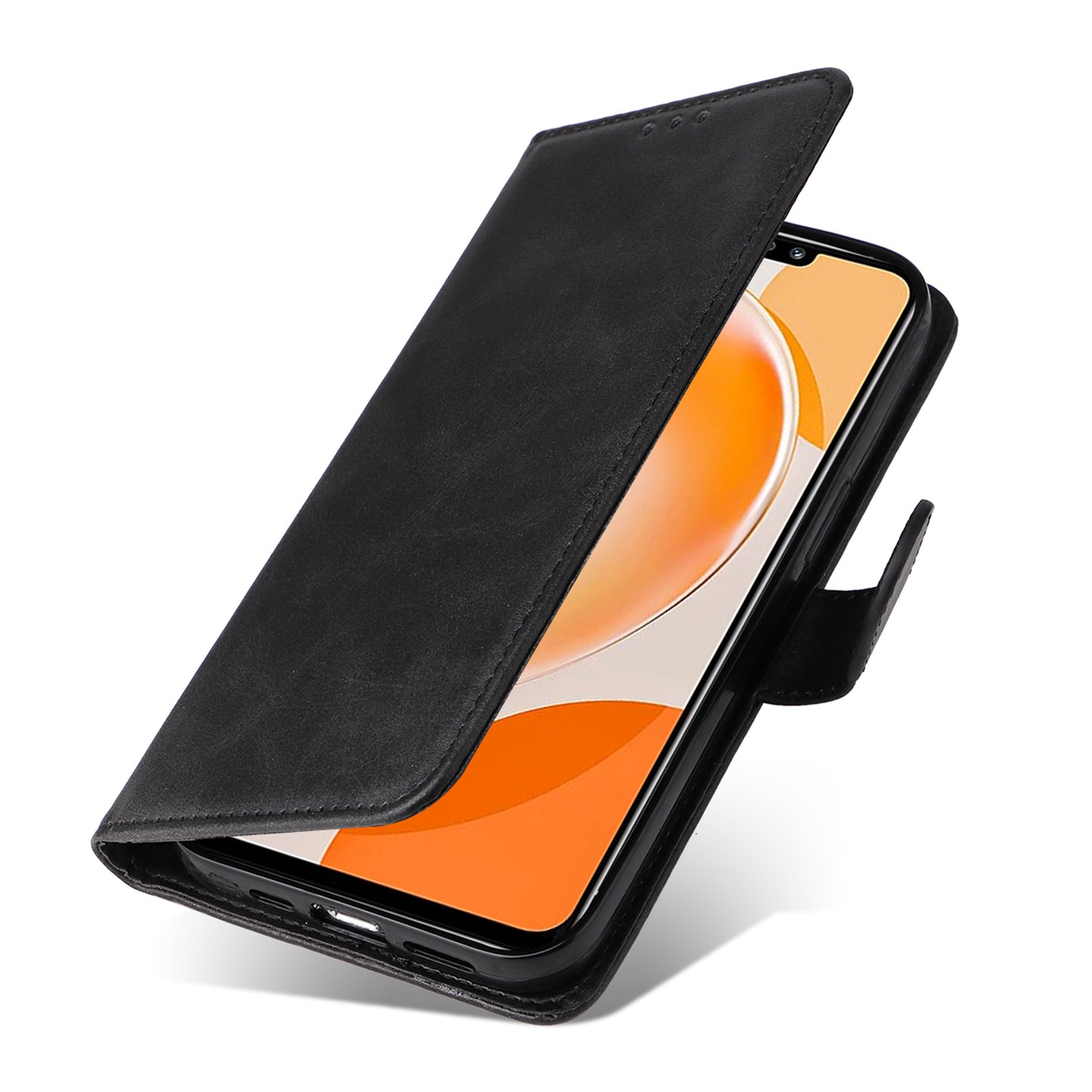 For Huawei Enjoy 60X Calf Texture Leather Case Wallet Stand Cell Phone Cover with Strap