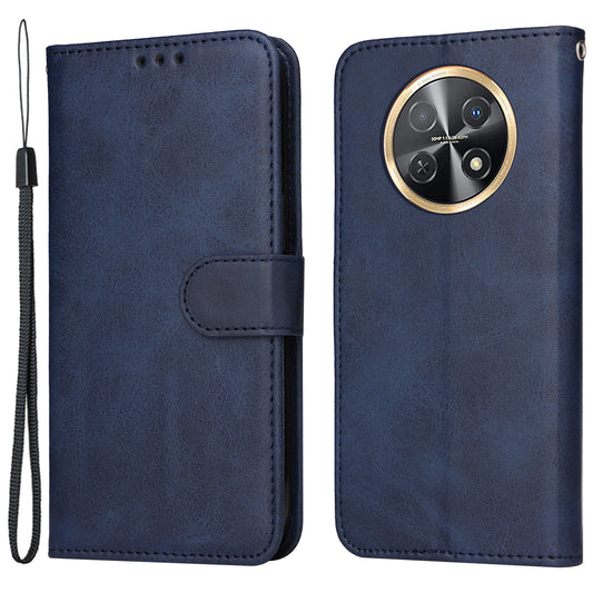 For Huawei Enjoy 60X Calf Texture Leather Case Wallet Stand Cell Phone Cover with Strap