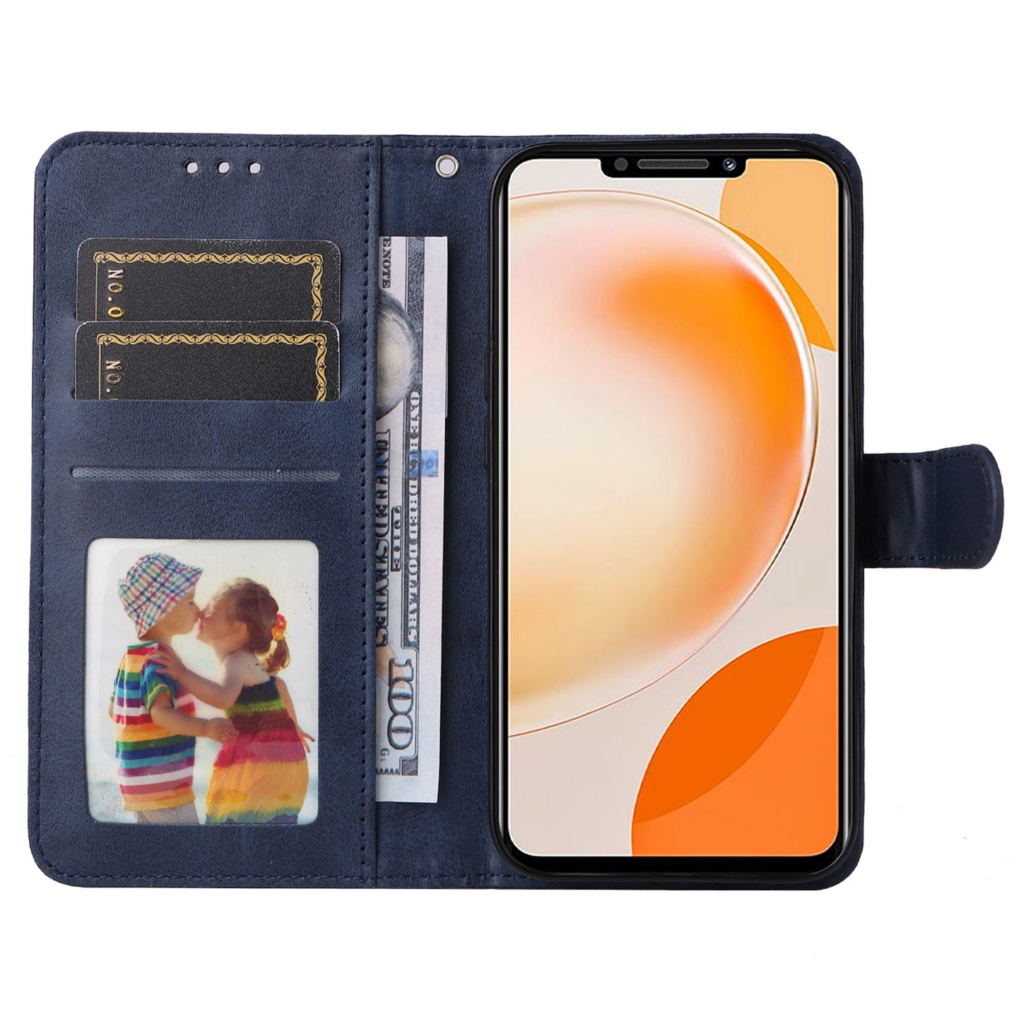 For Huawei Enjoy 60X Calf Texture Leather Case Wallet Stand Cell Phone Cover with Strap