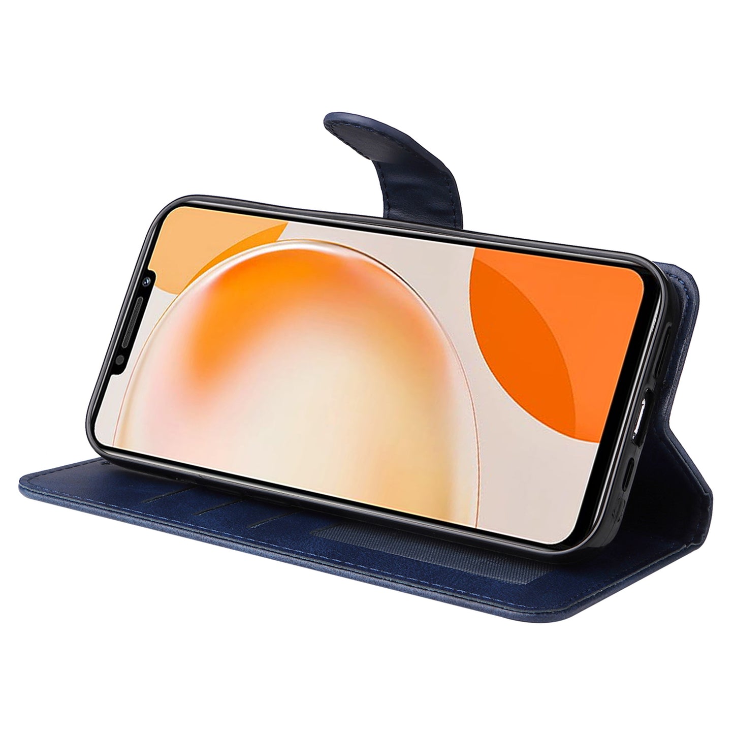 For Huawei Enjoy 60X Calf Texture Leather Case Wallet Stand Cell Phone Cover with Strap