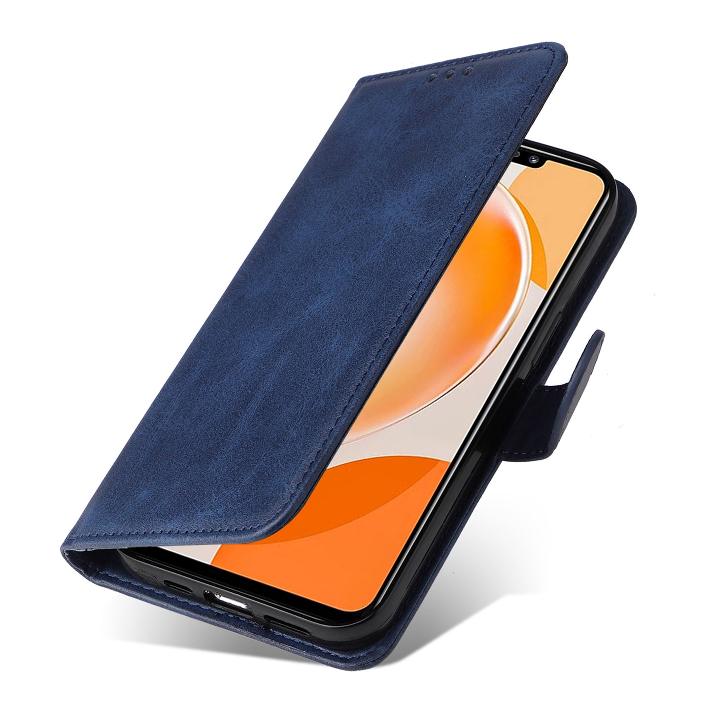For Huawei Enjoy 60X Calf Texture Leather Case Wallet Stand Cell Phone Cover with Strap
