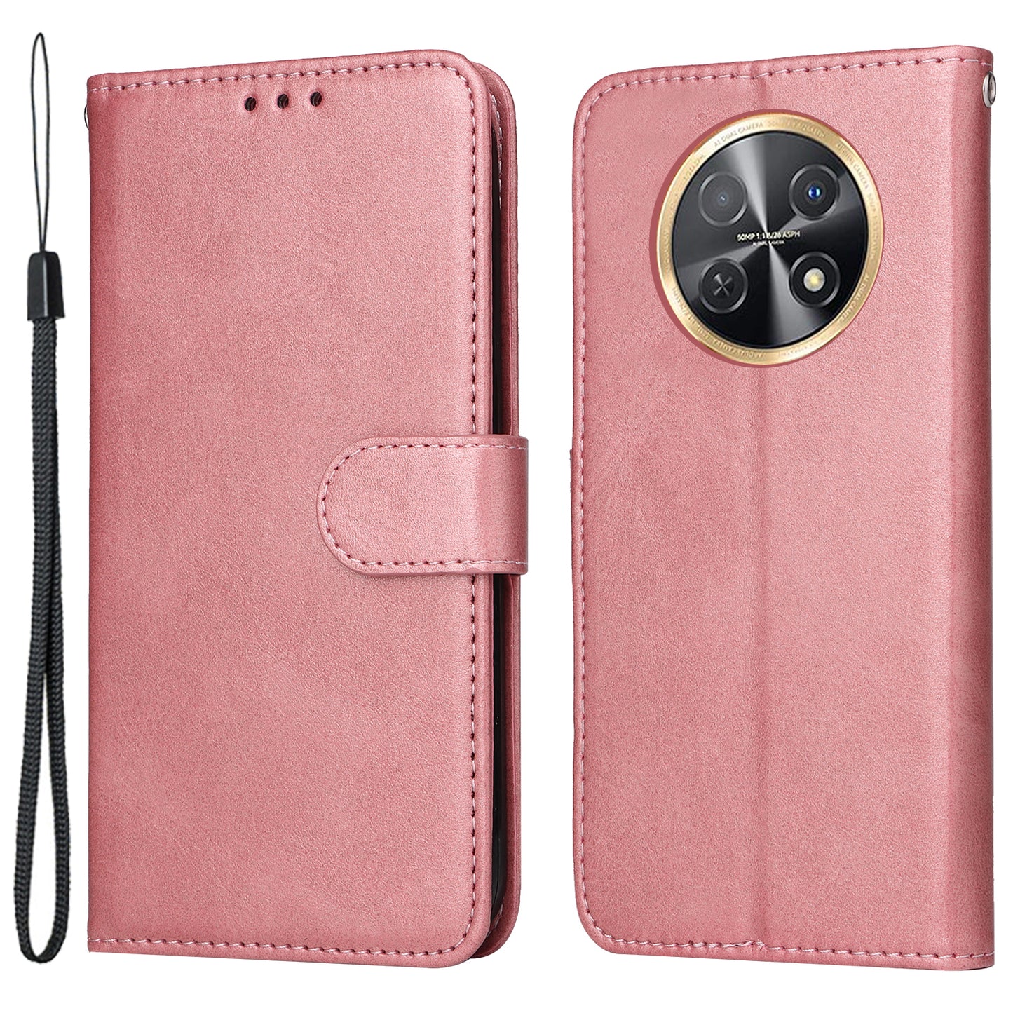 For Huawei Enjoy 60X Calf Texture Leather Case Wallet Stand Cell Phone Cover with Strap