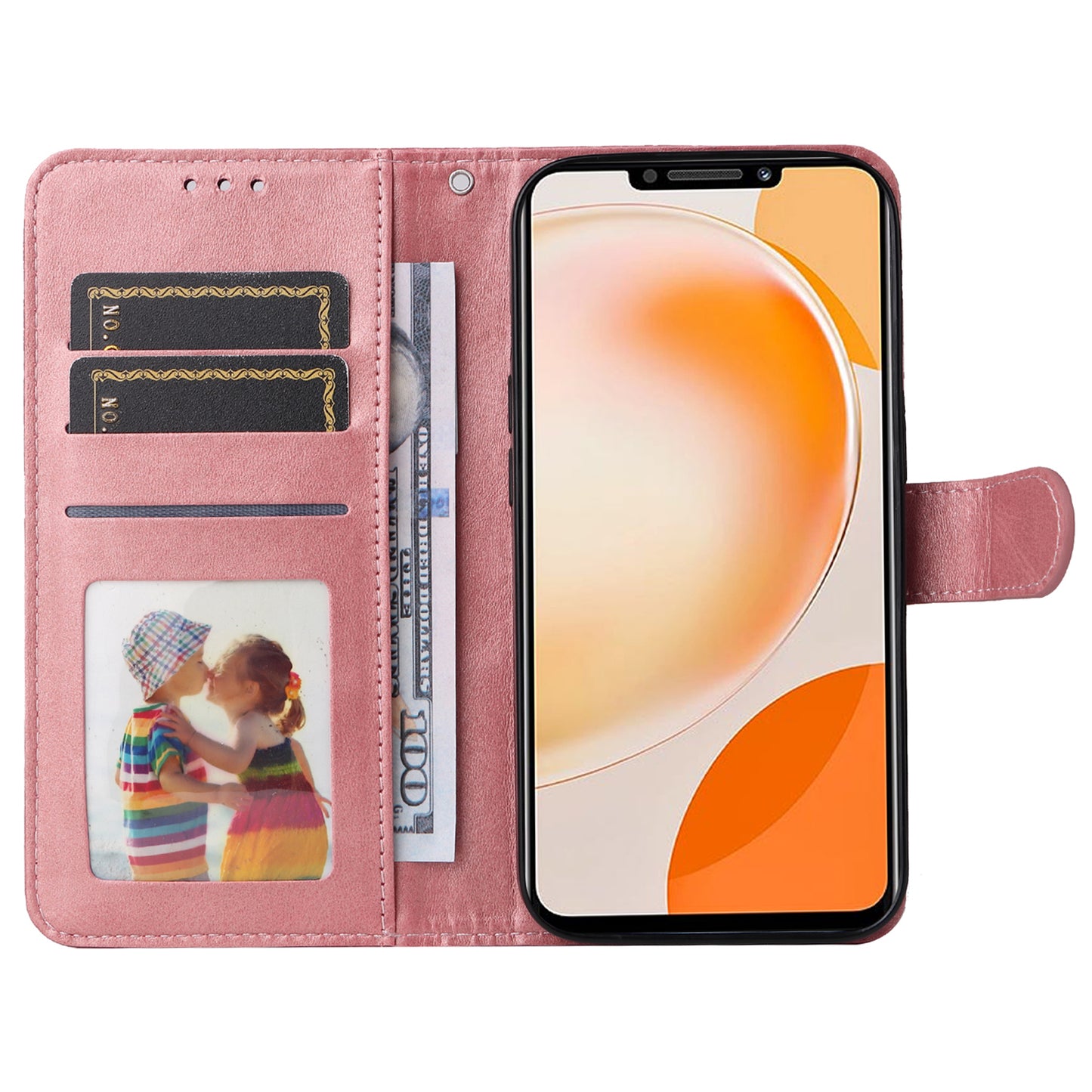 For Huawei Enjoy 60X Calf Texture Leather Case Wallet Stand Cell Phone Cover with Strap