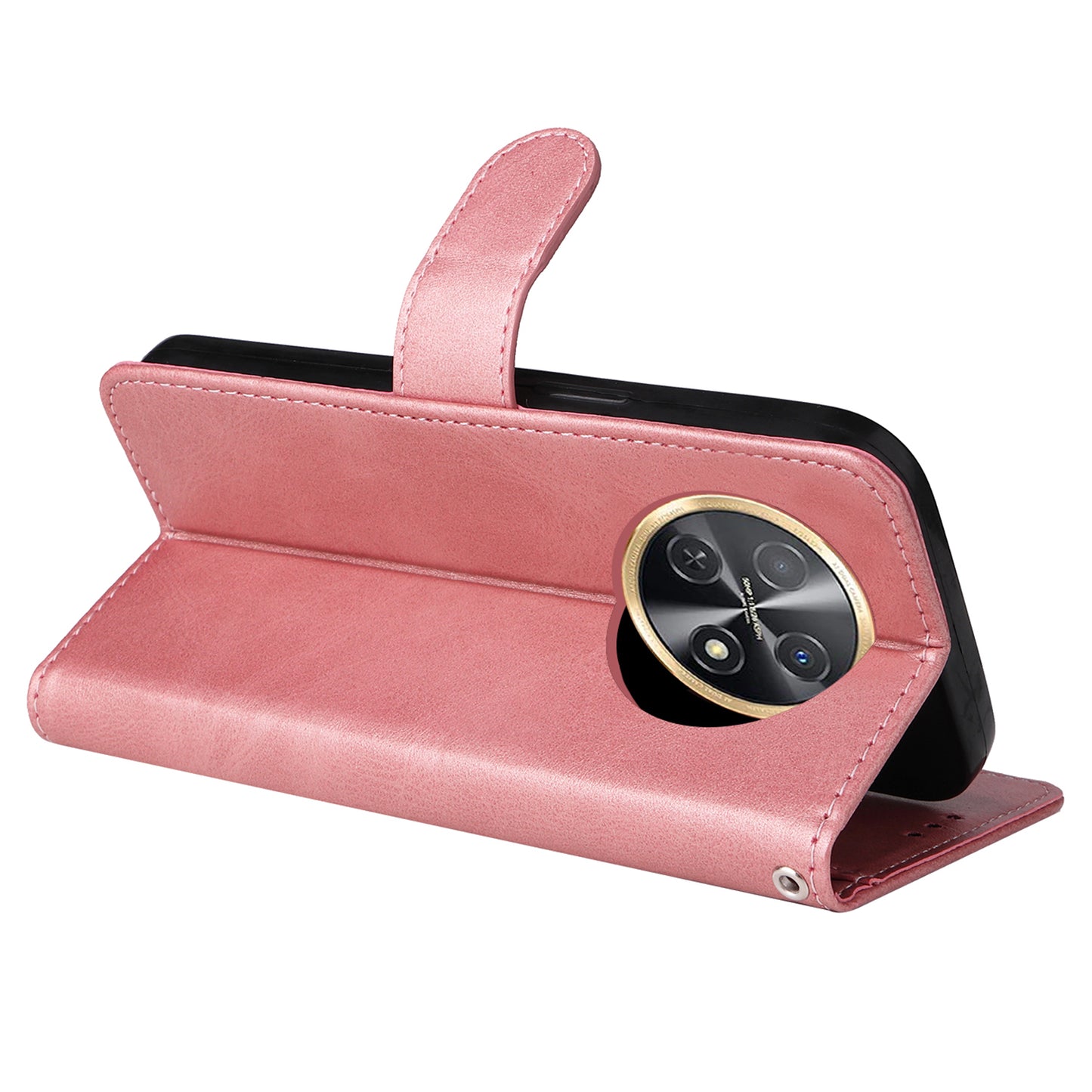 For Huawei Enjoy 60X Calf Texture Leather Case Wallet Stand Cell Phone Cover with Strap