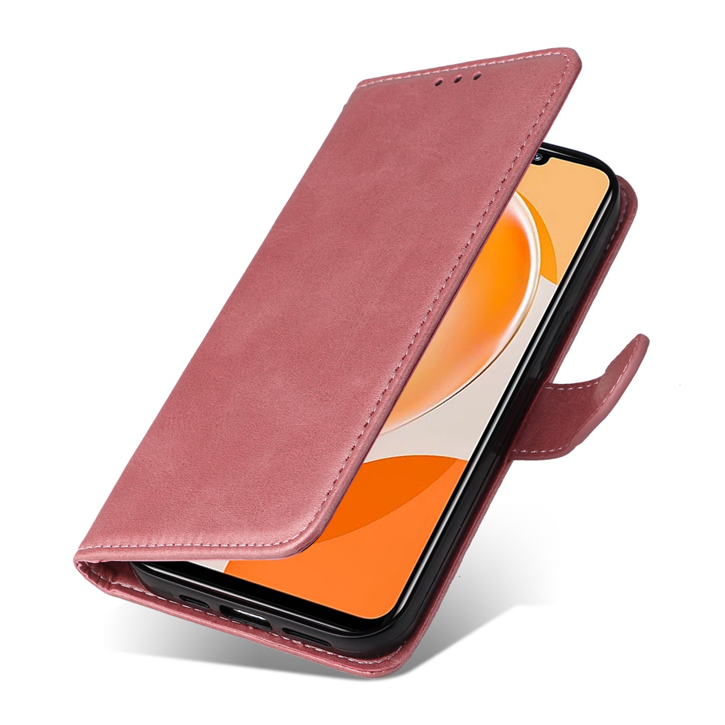 For Huawei Enjoy 60X Calf Texture Leather Case Wallet Stand Cell Phone Cover with Strap