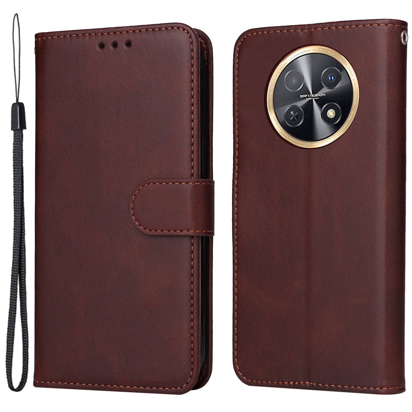 For Huawei Enjoy 60X Calf Texture Leather Case Wallet Stand Cell Phone Cover with Strap