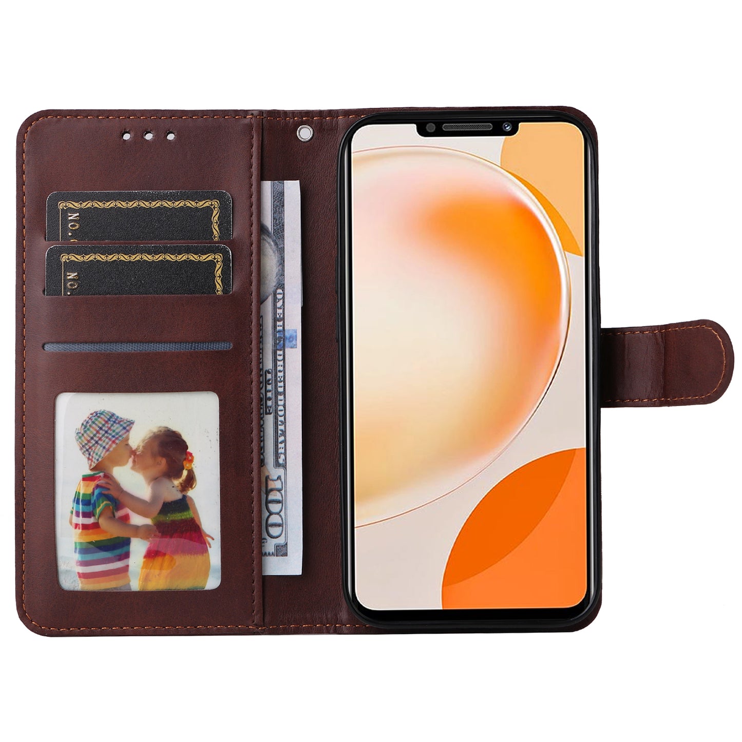 For Huawei Enjoy 60X Calf Texture Leather Case Wallet Stand Cell Phone Cover with Strap