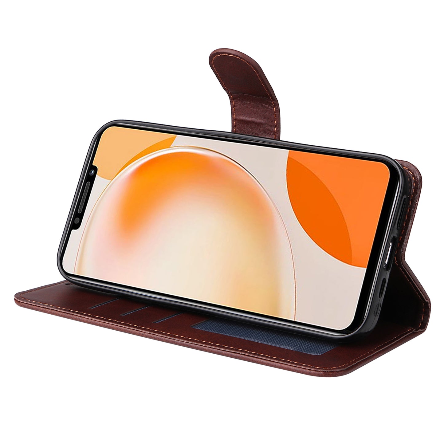 For Huawei Enjoy 60X Calf Texture Leather Case Wallet Stand Cell Phone Cover with Strap