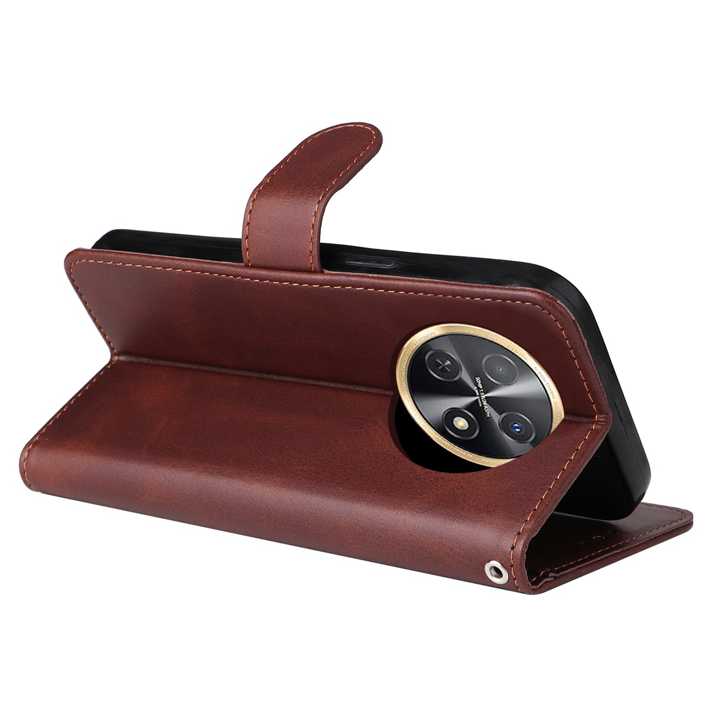 For Huawei Enjoy 60X Calf Texture Leather Case Wallet Stand Cell Phone Cover with Strap