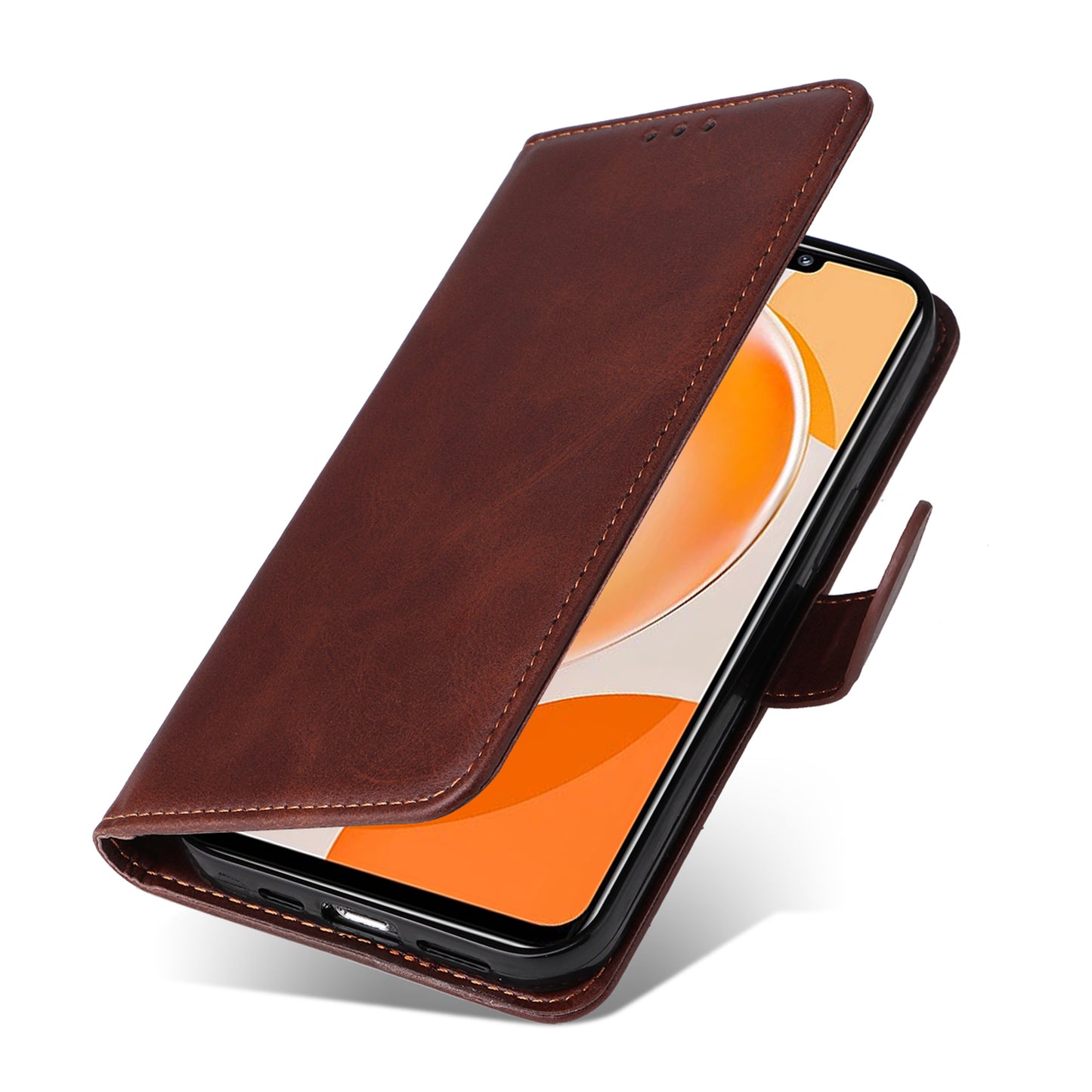 For Huawei Enjoy 60X Calf Texture Leather Case Wallet Stand Cell Phone Cover with Strap