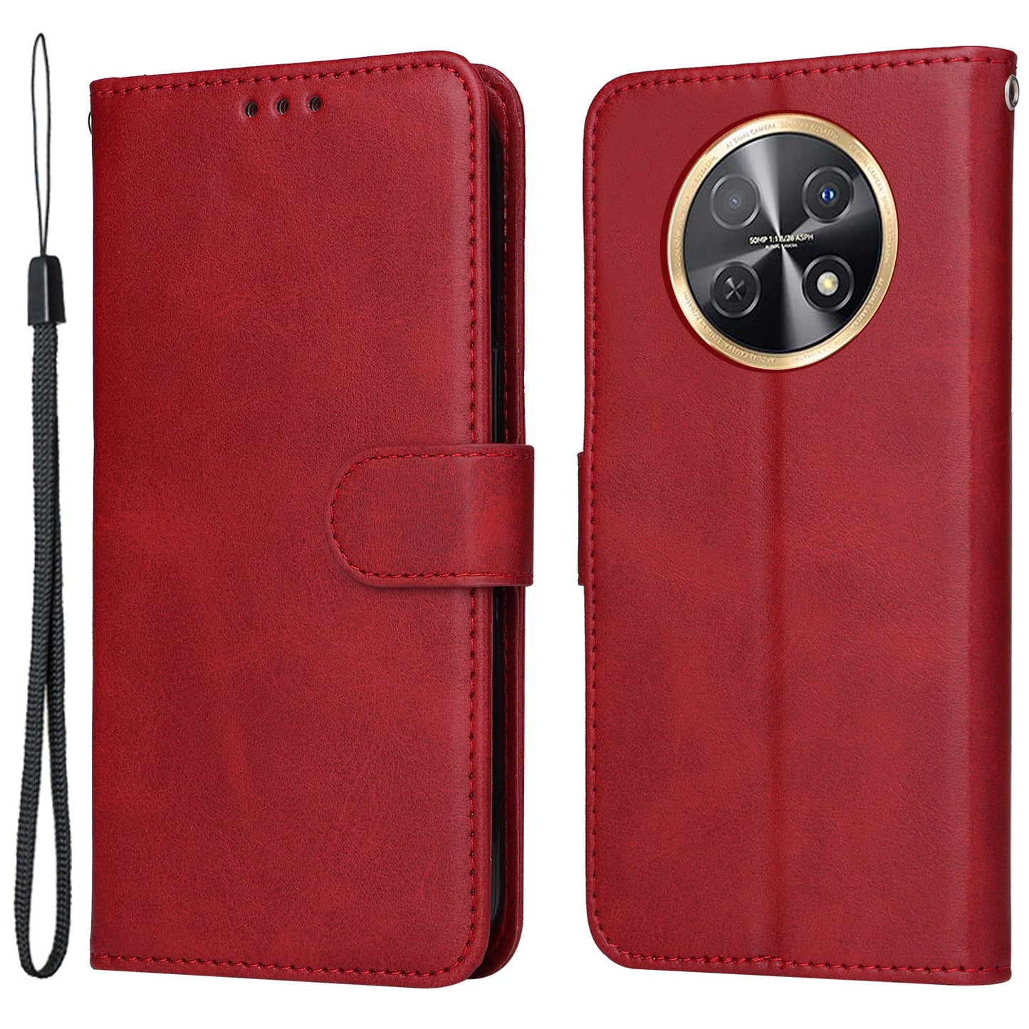 For Huawei Enjoy 60X Calf Texture Leather Case Wallet Stand Cell Phone Cover with Strap