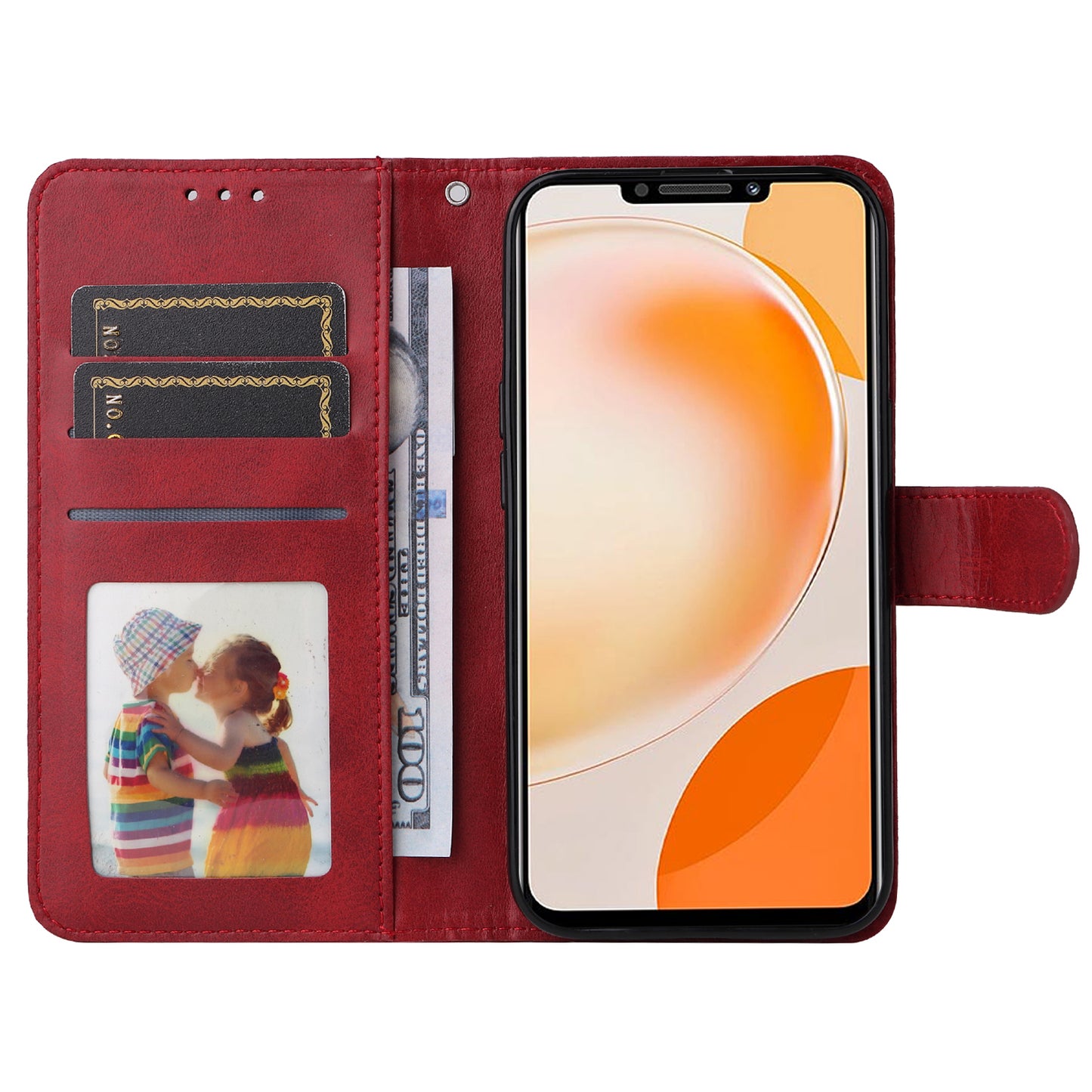 For Huawei Enjoy 60X Calf Texture Leather Case Wallet Stand Cell Phone Cover with Strap