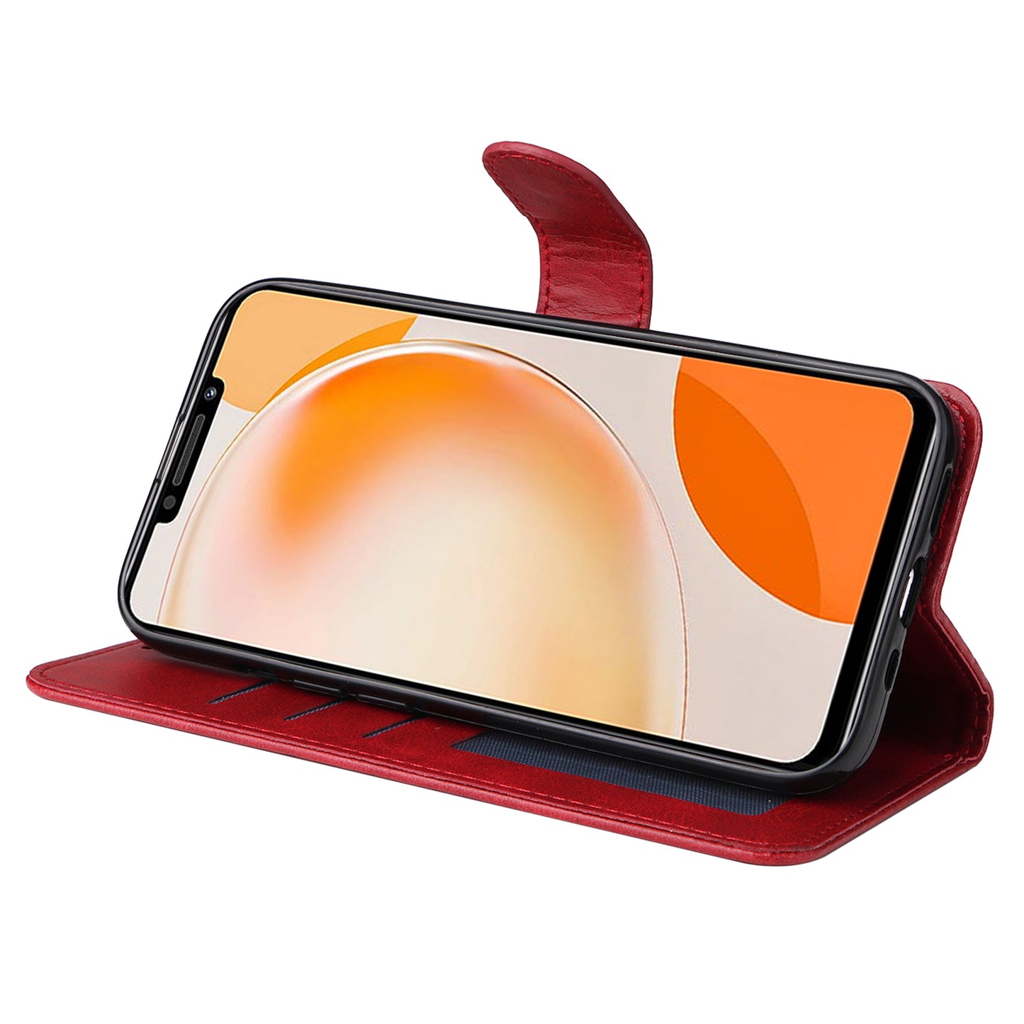 For Huawei Enjoy 60X Calf Texture Leather Case Wallet Stand Cell Phone Cover with Strap