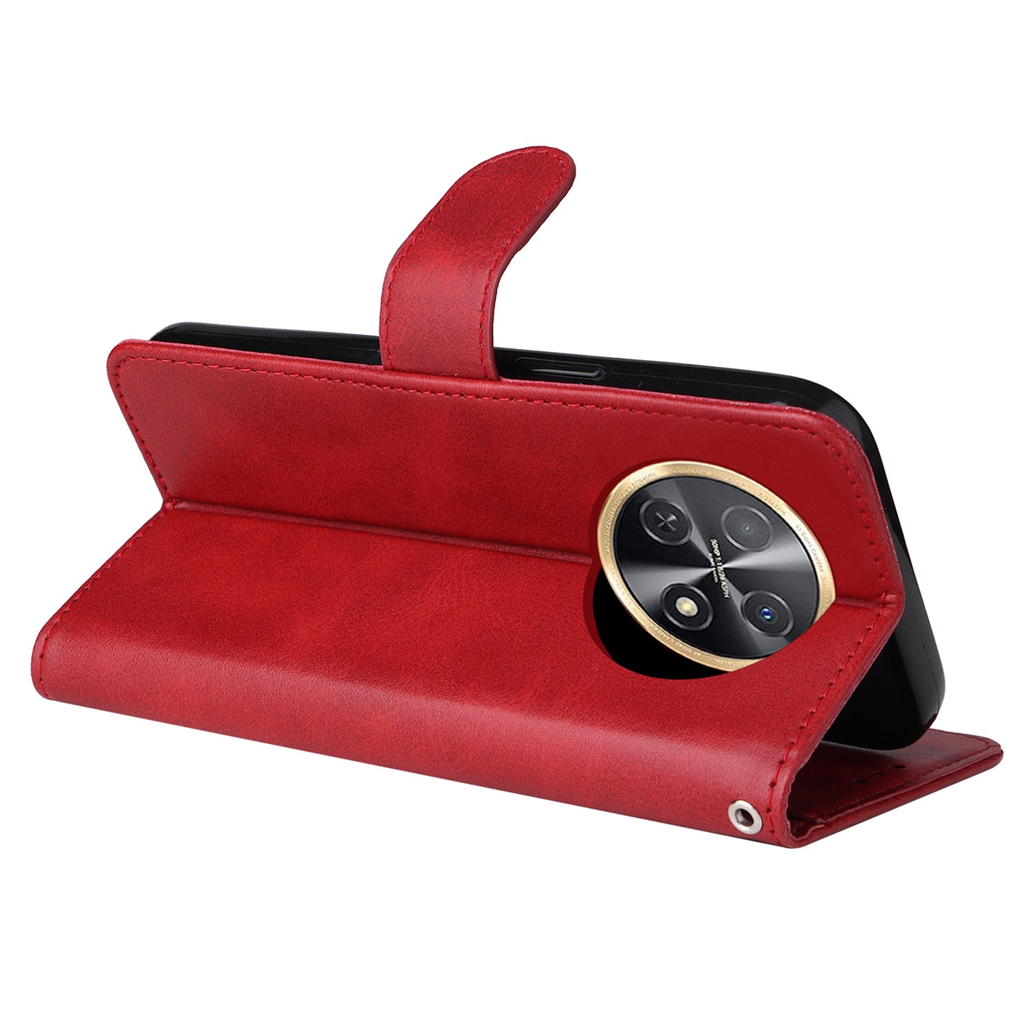 For Huawei Enjoy 60X Calf Texture Leather Case Wallet Stand Cell Phone Cover with Strap
