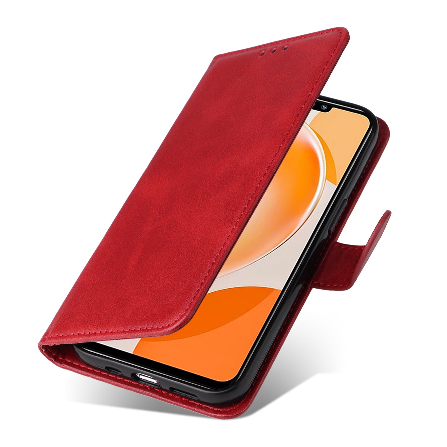 For Huawei Enjoy 60X Calf Texture Leather Case Wallet Stand Cell Phone Cover with Strap