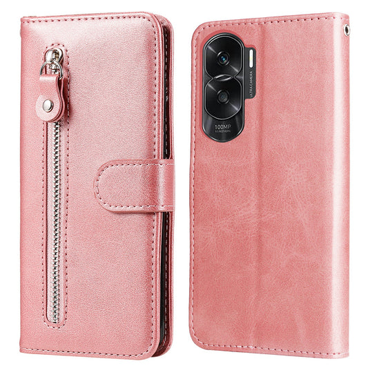 For Honor X50i 5G / 90 Lite 5G Zipper Pocket Phone Case Stand Shell Calf Texture Dustproof Wallet Smartphone Cover