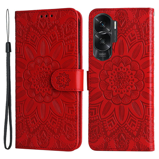 For Honor X50i 5G / 90 Lite 5G Anti-Scratch Wallet Case Sunflower Imprinted Phone Flip Stand PU Leather Cover