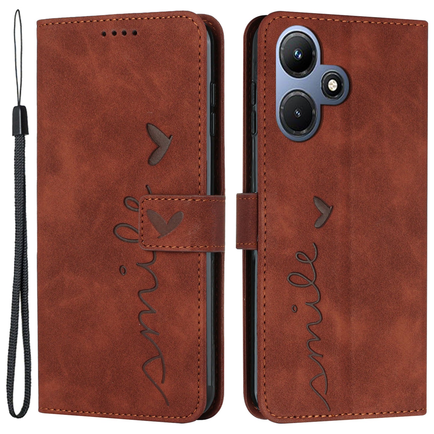 For Infinix Hot 30i Stand Shell Heart Shape Imprinted PU Leather Phone Wallet Case