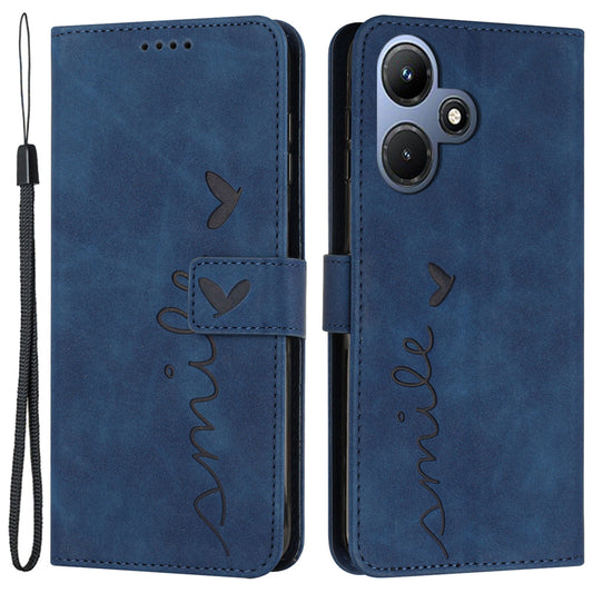 For Infinix Hot 30i Stand Shell Heart Shape Imprinted PU Leather Phone Wallet Case