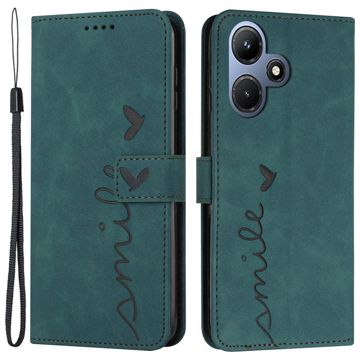 For Infinix Hot 30i Stand Shell Heart Shape Imprinted PU Leather Phone Wallet Case