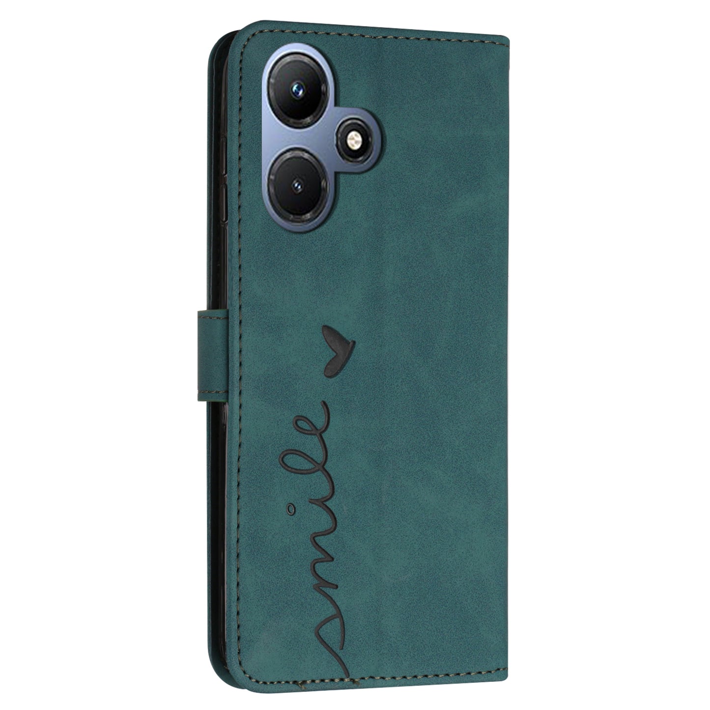 For Infinix Hot 30i Stand Shell Heart Shape Imprinted PU Leather Phone Wallet Case