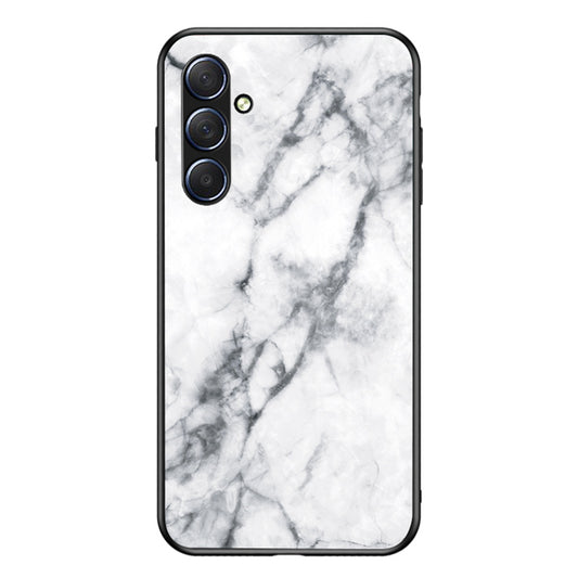 For Samsung Galaxy M54 5G / F54 5G Marble Pattern Phone Case Tempered Glass+PC+TPU Anti-Drop Cover