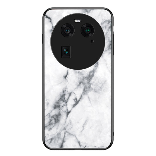 For Oppo Find X6 Tempered Glass Marble Pattern Phone Case PC+TPU Anti-Scratch Cover