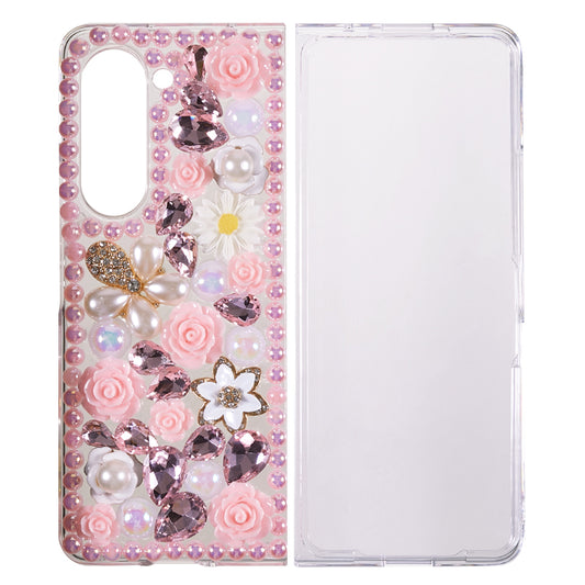 PC Phone Case for Samsung Galaxy Z Fold5 5G , 2-Piece Design Rhinestone Decor Phone Cover
