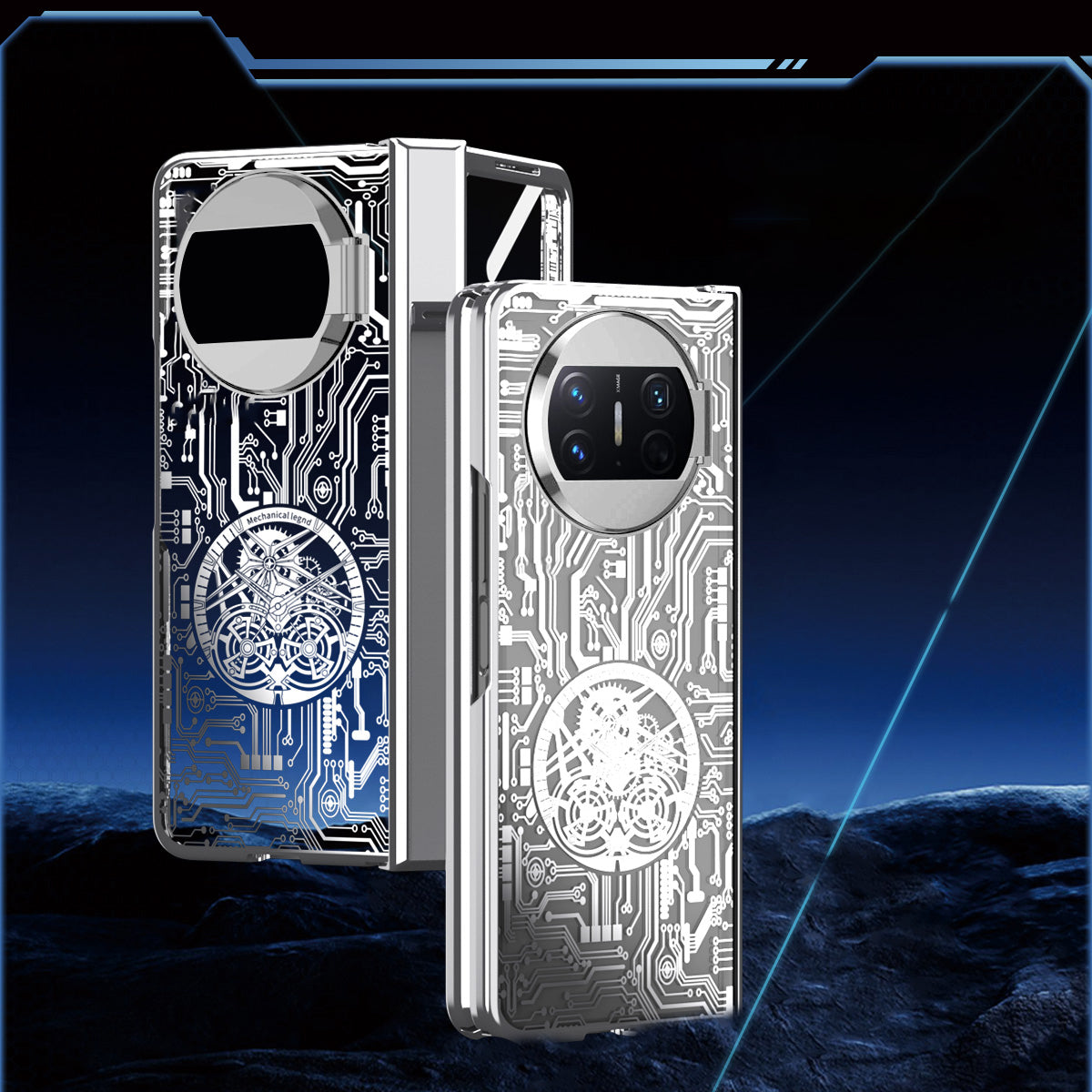 For Huawei Mate X3 5G Mechanical Legend Series Phone Case Electroplating PC Cover with Tempered Glass Film