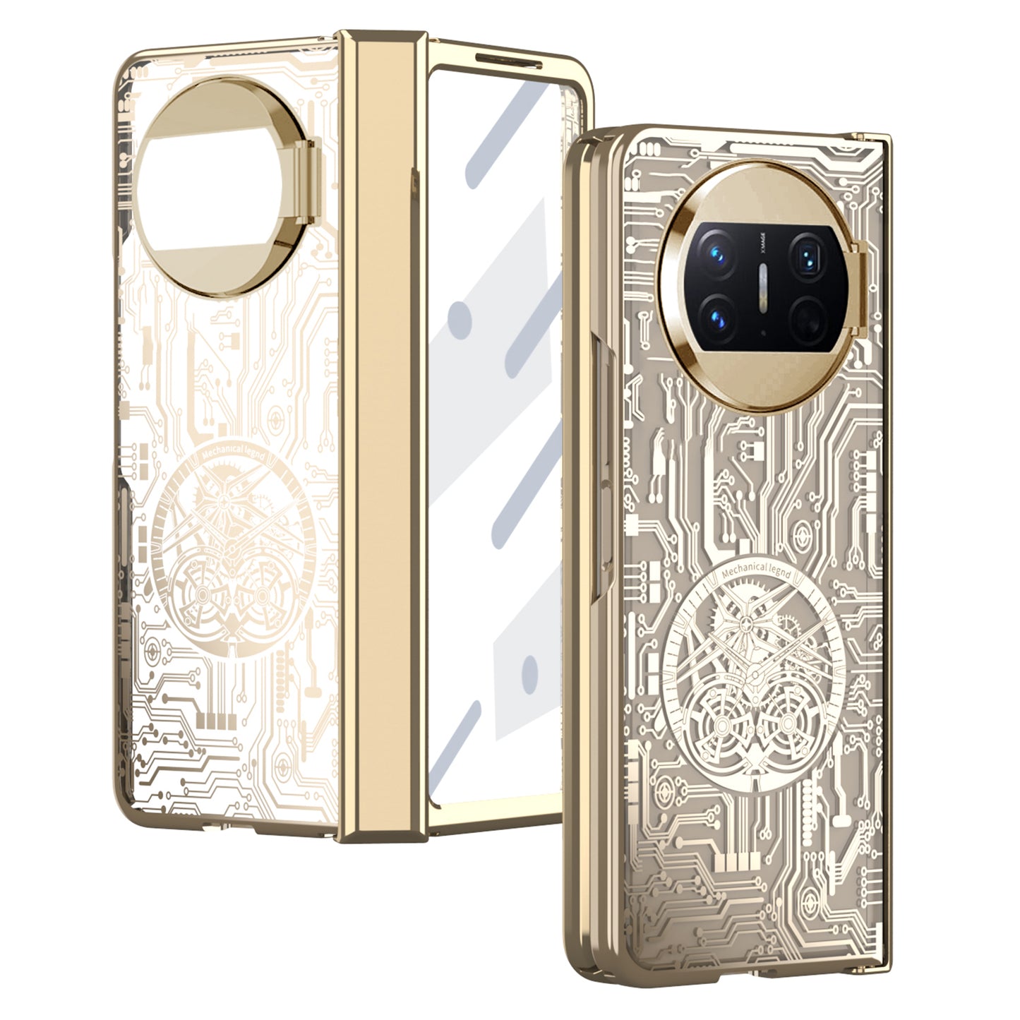 For Huawei Mate X3 5G Mechanical Legend Series Phone Case Electroplating PC Cover with Tempered Glass Film