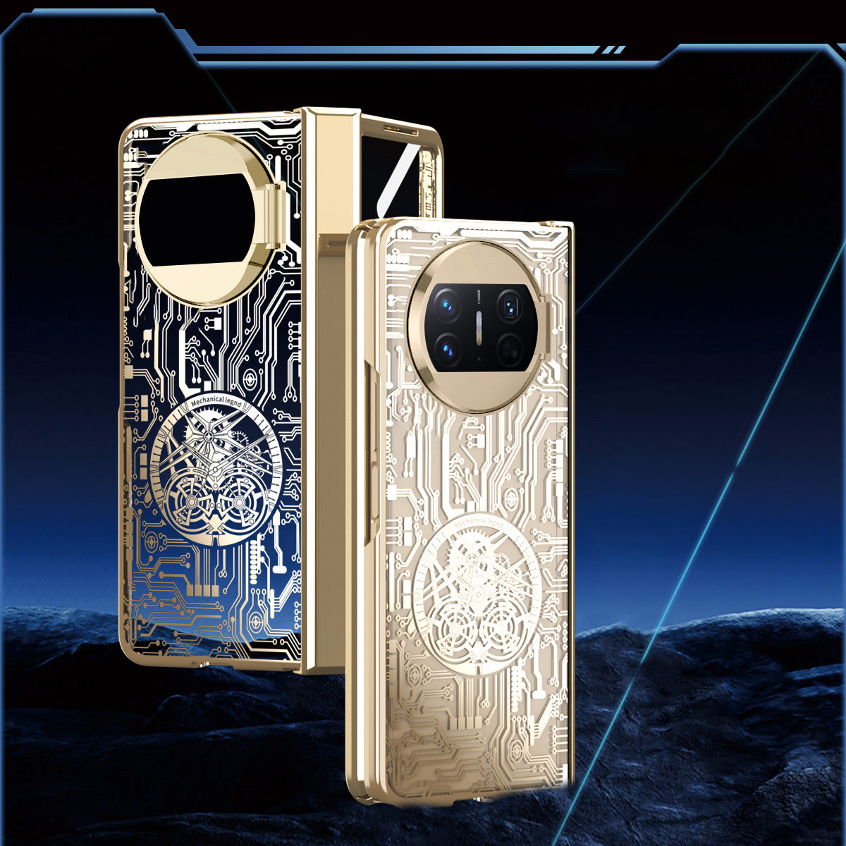 For Huawei Mate X3 5G Mechanical Legend Series Phone Case Electroplating PC Cover with Tempered Glass Film
