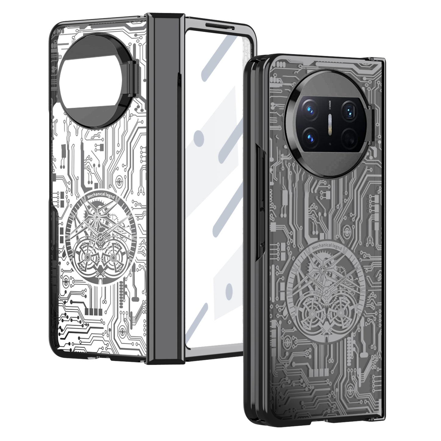 For Huawei Mate X3 5G Mechanical Legend Series Phone Case Electroplating PC Cover with Tempered Glass Film