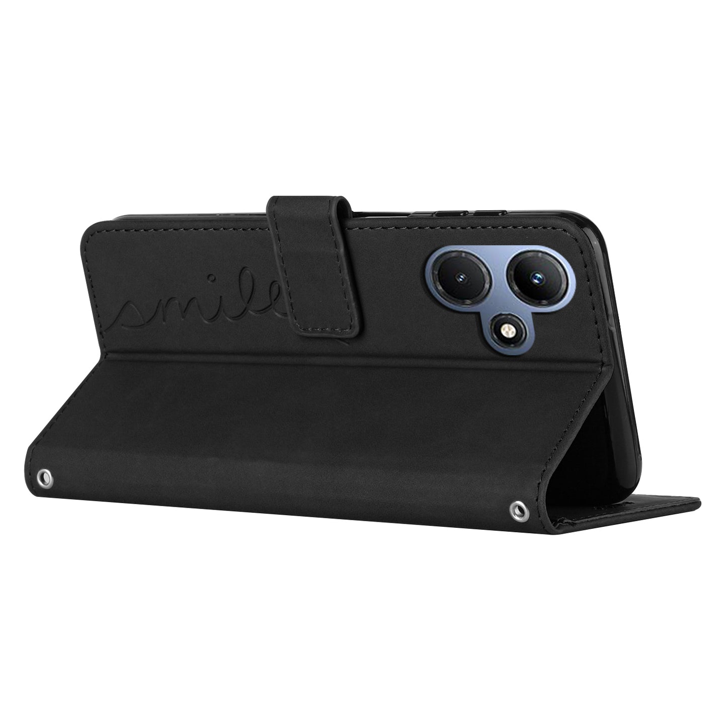 For Infinix Hot 30i Phone Cover Heart Imprint Leather Wallet Stand Phone Case with Shoulder Strap