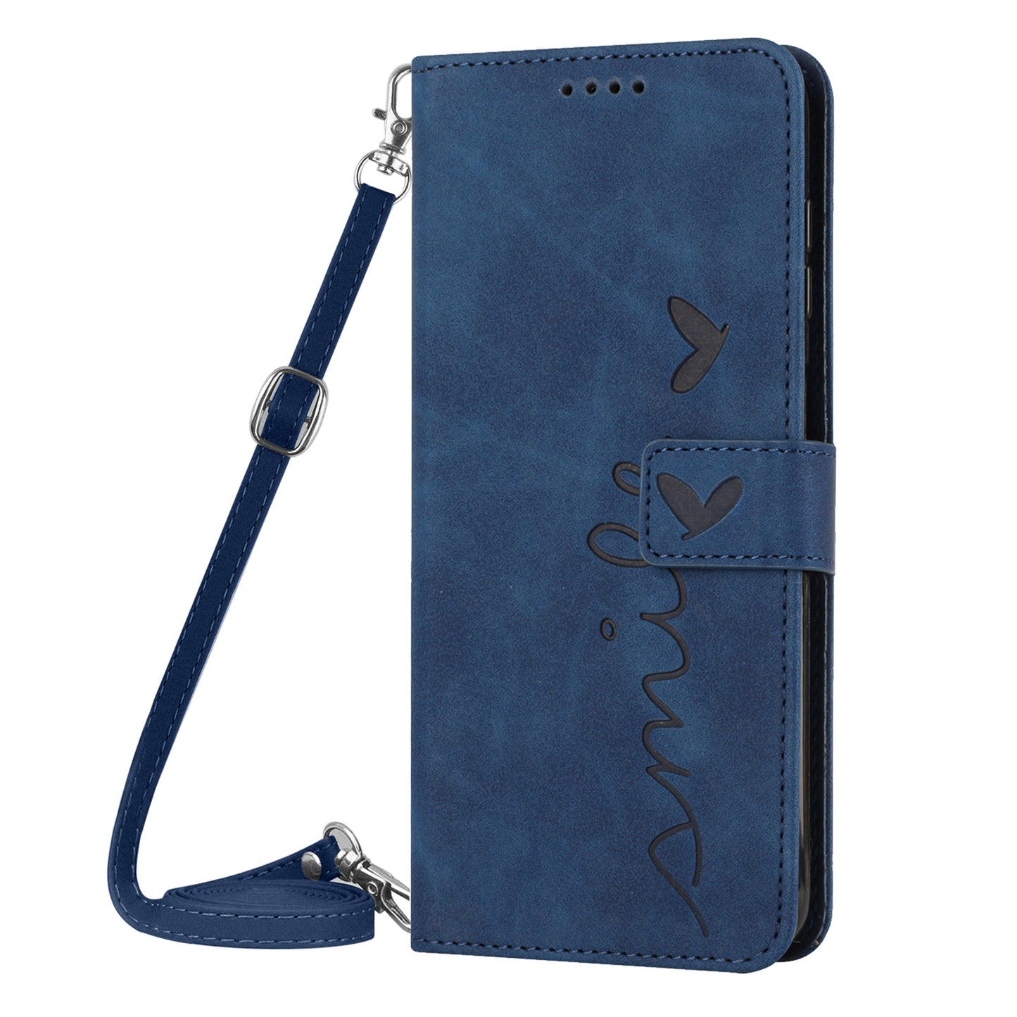 For Infinix Hot 30i Phone Cover Heart Imprint Leather Wallet Stand Phone Case with Shoulder Strap