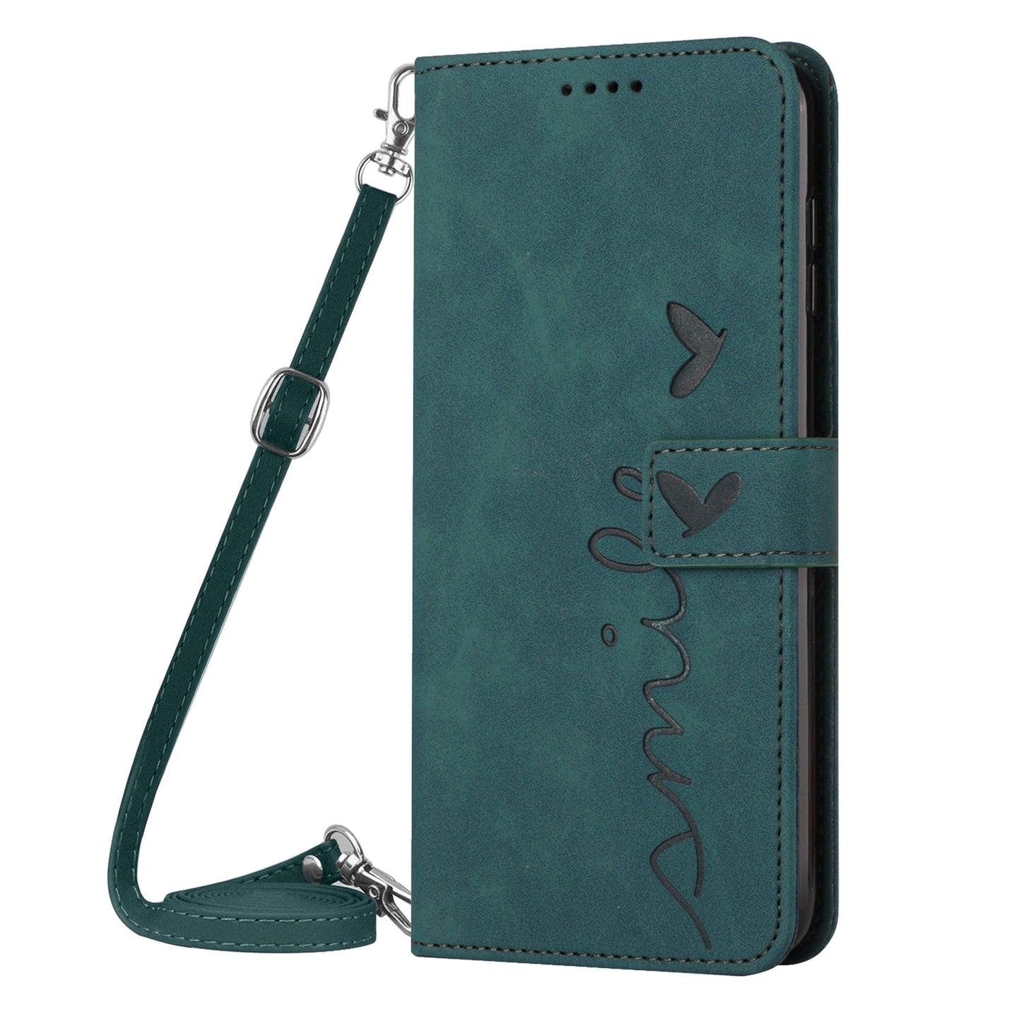 For Infinix Hot 30i Phone Cover Heart Imprint Leather Wallet Stand Phone Case with Shoulder Strap