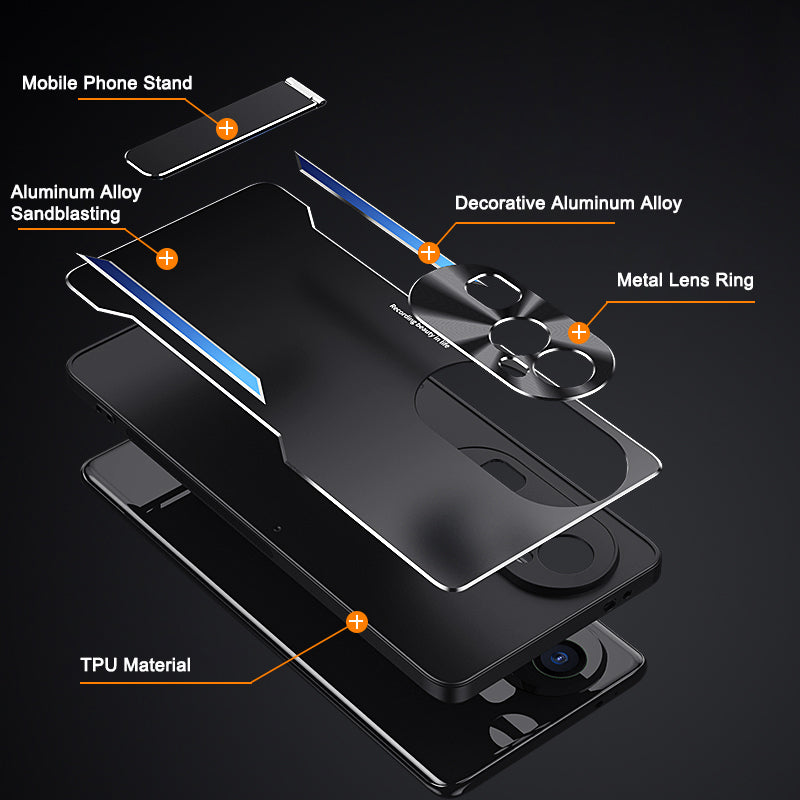 For Oppo Reno10 Pro+ 5G TPU + Aluminium Alloy Phone Case Kickstand Shockproof Phone Cover