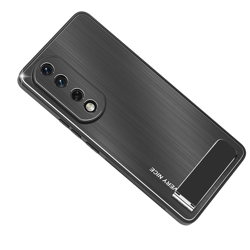 For Honor 90 Pro Kickstand Phone Case Anti-Fall Aluminium Alloy Back TPU Frame Brushed Cover
