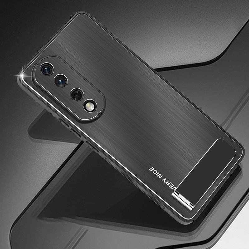 For Honor 90 Pro Kickstand Phone Case Anti-Fall Aluminium Alloy Back TPU Frame Brushed Cover
