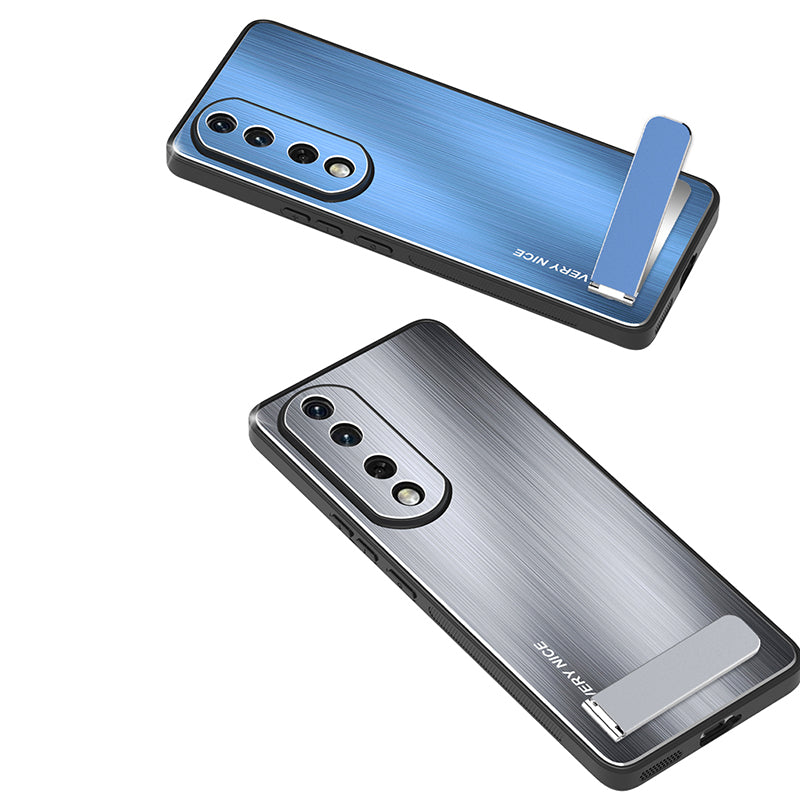 For Honor 90 Pro Kickstand Phone Case Anti-Fall Aluminium Alloy Back TPU Frame Brushed Cover